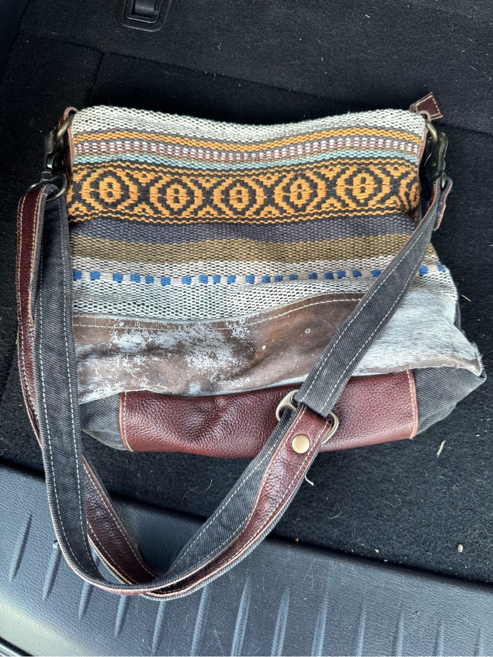 Myra Bag Bohemian Patterned Crossbody Shoulder Bag in Brown and Tan